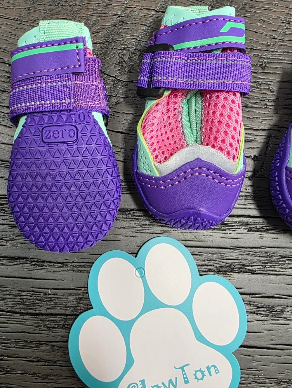 New Slow Ton Reflective Purple and Pink Dog Boots with Mint Accents (SIZE:0)